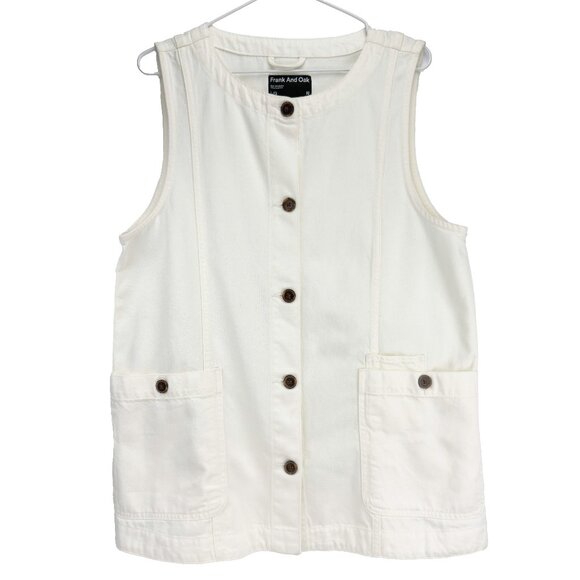 FRANK & OAK Work Button Down Minimalist Vest Relaxed Twill Utility Ivory White L - Picture 5 of 9